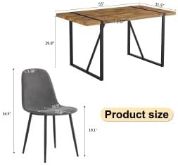 Kitchen Table Chairs Set of 4, Modern 55'' Dark Wood Dining Table and Fabric Dining Chairs Set of 4,Dining Table Set for 4,Ideal for Kitchen Dining Room