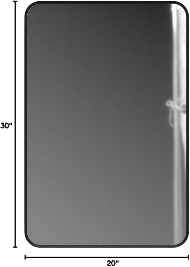 Wall Mount Mirror for Bathroom, Brush Black Metal Framed Rounded Corner Rectangular Vanity Mirror (20" x 30", Black)