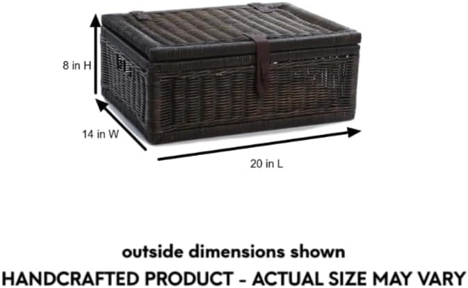 The Basket Lady Covered Wicker Storage Basket, Large, 20 in L x 14 in W x 8 in H, Antique Walnut Brown