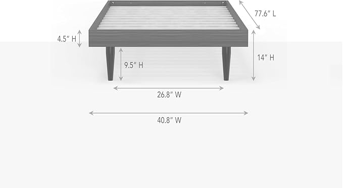 HavenWood Modern Solid Wood Platform Bed Base with Inset Wood Legs – No Box Spring Needed,Fast Assembly – Twin Size in Walnut (No Headboard)
