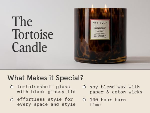 Votivo Red Currant Tortoise Scented Candle | 22.7 oz Soy Wax Blend | Decorative Home Decor Tortoiseshell Pattern | 100 Hour Burn Time