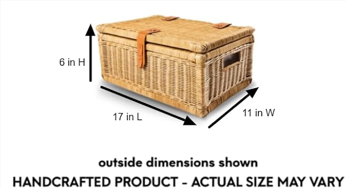 The Basket Lady Covered Wicker Storage Basket, Small, 17 in L x 11 in W x 6 in H, Sandstone