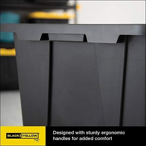 CX BLACK & YELLOW, 27-Gallon Heavy Duty Tough Storage Container & Snap-Tight Lid, (14.3"H x 20.6"W x 30.6"D), Weather-Resistant Design and Stackable Organization Tote [4 Pack]