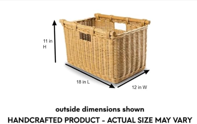 The Basket Lady Tall Narrow Wicker Storage Basket, Medium, 18 in L x 12 in W x 11 in H, Sandstone