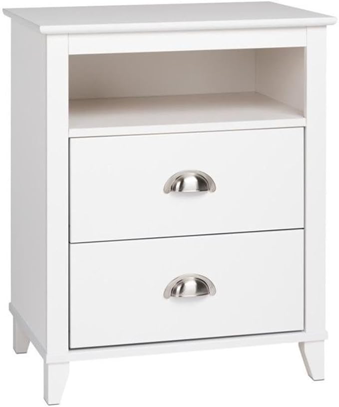 Prepac Yaletown Traditional 2-Drawer Tall Nightstand Side Table, Bedside Table with 2 Drawers and Open Shelf 16" D x 23" W x 28" H, White, WDNH-1202-1