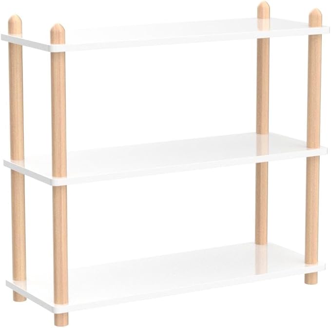 IOTXY 3-Tier Wooden Shelf Bookcase - Modern Open Bookshelf, Free Standing Storage Rack, Multifunctional Display Stand for Home and Office, White, Rectangle