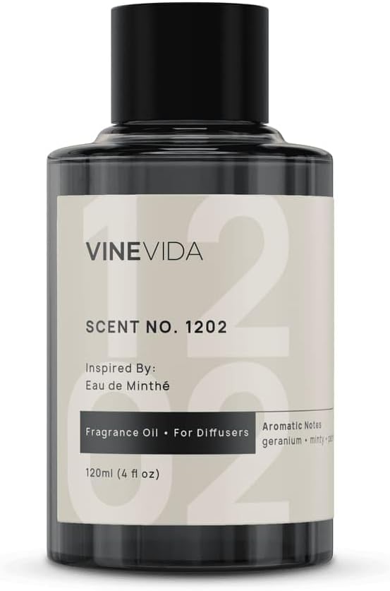 VINEVIDA [4 Fl Oz] Scent NO. 1202 Fragrance Oil for Cold Air Diffusers, Aromatic Notes of Mint, Nutmeg, Rose Oxide & Patchouli Essential Oils for Diffuser Oil Refill & Air Freshener Room Spray