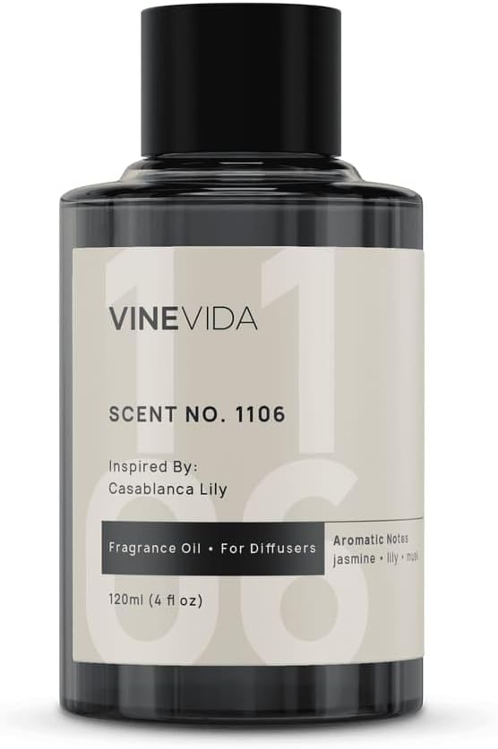 VINEVIDA [4 Fl Oz] Scent NO. 1106 Fragrance Oil for Cold Air Diffusers, Aromatic Notes of Casablanca Lily, Ocean Air & Jasmine Essential Oils for Diffuser Oil Refill & Air Freshener Room Spray