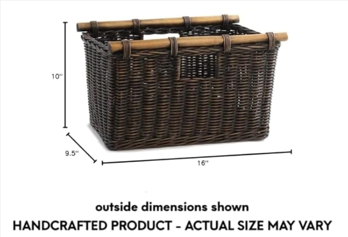 The Basket Lady Tall Narrow Wicker Storage Basket, Small, 16 in L x 9.5 in W x 10 in H, Antique Walnut Brown