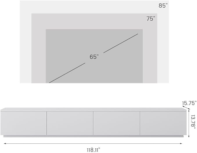 POVISON 118" Modern Solid Wood TV Stand with Storage, Fully Assembled, Large Entertainment Center 4 Drawers, TV Media Console Living Room TV Stand White