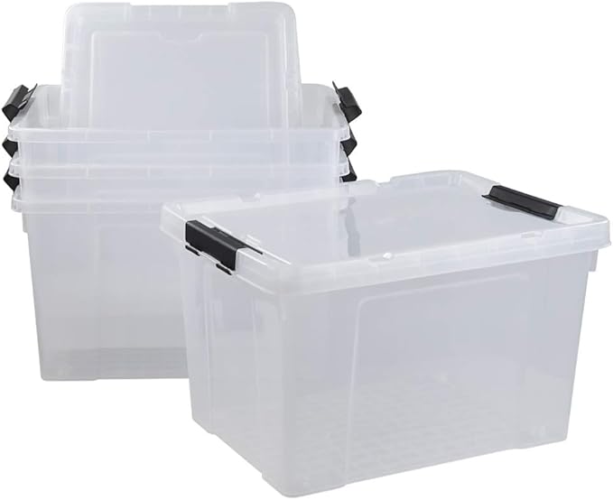 Pekky 50 Quart Clear Storage Containers/Bins with Lid，Wheels and Latching Handles, Large Rolling Storage Plastic Box Tote(4Packs)