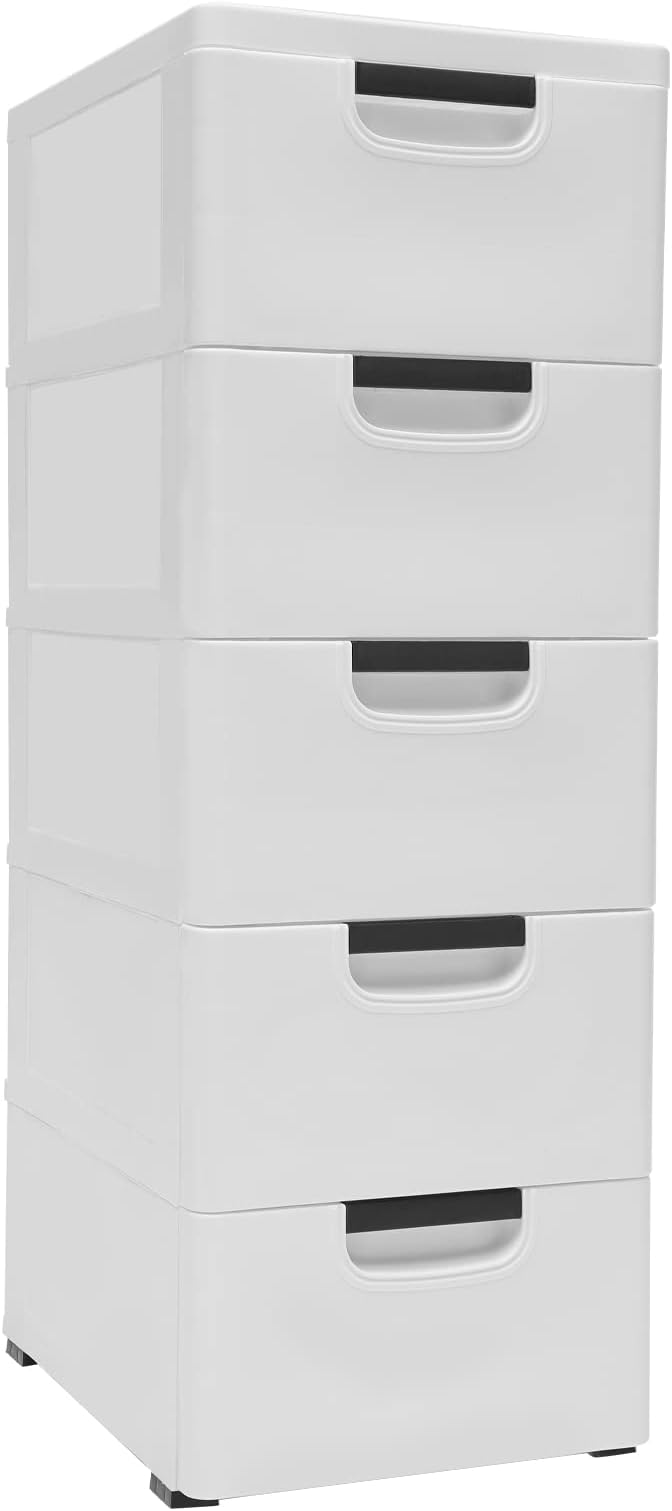 TBVECHI Plastic Drawers Dresser, 16" Wx12 Dx33 H Closet Drawers Storage Cabinet with 5 Drawers, Tall Dresser Organizer with 4 Wheels for Clothes, Playroom, Bedroom, Kitchen Storage Furniture