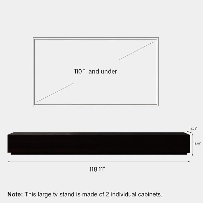 POVISON 118" Modern Solid Wood TV Stand with Storage, Fully Assembled, Large Entertainment Center 4 Drawers, TV Media Console Living Room TV Stand Black