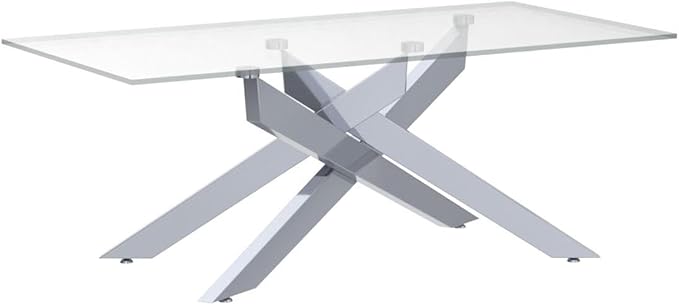 Rectangle Modern Coffee Table, Tempered Glass Top and Metal Tubular Leg, 47.3”Lx23.6”Wx18.1”H, Silver