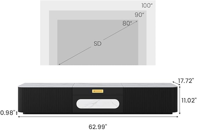 POVISON Modern TV Stand for Projector, Sintered Stone Entertainment Center with Storage for Living Room Bedroom, 55 inch TV Stand, Solid Wood TV Stand