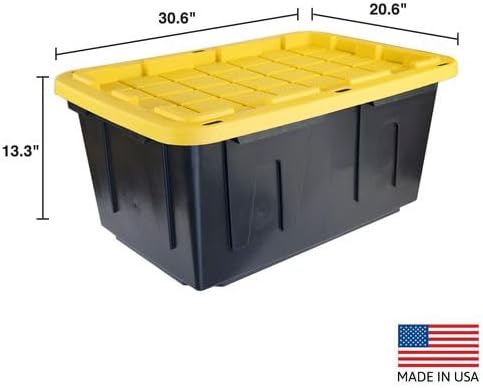CX BLACK & YELLOW, 27-Gallon Heavy Duty Tough Storage Container & Snap-Tight Lid, (14.3"H x 20.6"W x 30.6"D), Weather-Resistant Design and Stackable Organization Tote [2 Pack]