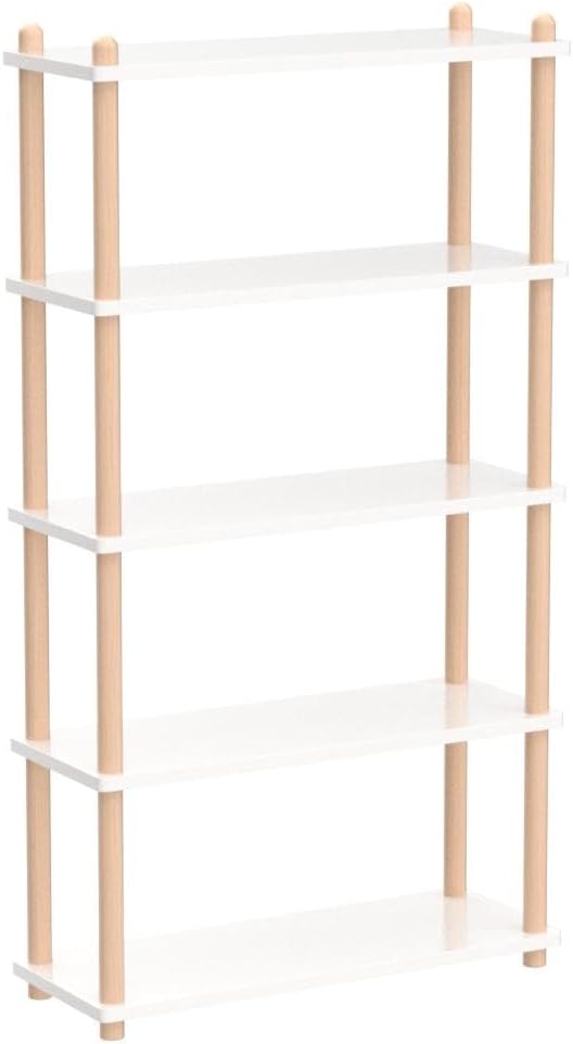 IOTXY 5-Tier Wooden Shelf Bookcase - Modern Open Bookshelf, Free Standing Storage Rack, Multifunctional Display Stand for Home and Office, White, Rectangle