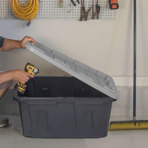 CX BLACK & YELLOW, 27-Gallon Heavy Duty Tough Storage Container & Snap-Tight Lid, Black & Grey (14.3"H x 20.6"W x 30.6"D), Weather-Resistant Design and Stackable Organization Tote [2 Pack]