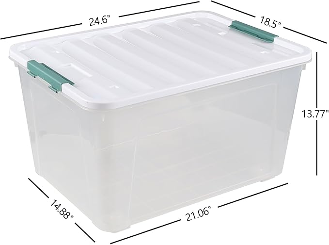 Readsky 85 Quart (21 Gallon) Clear Plastic Storage Bins with Wheels, Large Latching Boxes with Lids, 4 Packs