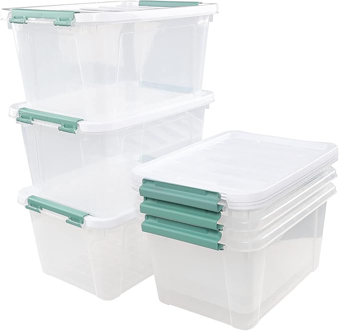 6 Packs 20 L Latching Plastic Storage Box, Clear Stackable Storage Container Bins with Lids
