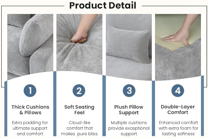 Cloud Couch for LivingRoom,153" U Shaped Modular Sectional Couch with Storage Ottoman,Down Filled 7 Seater Convertible Sleeper Sofa Bed Oversized Furniture,Grey