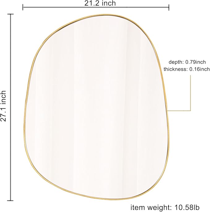 Asymmetrical Mirror for Wall Decor 21"*27", Modern Gold Framed Wall Mirror for Living Room Bathroom Bedroom Entryway ELE-STOU-0065Gold