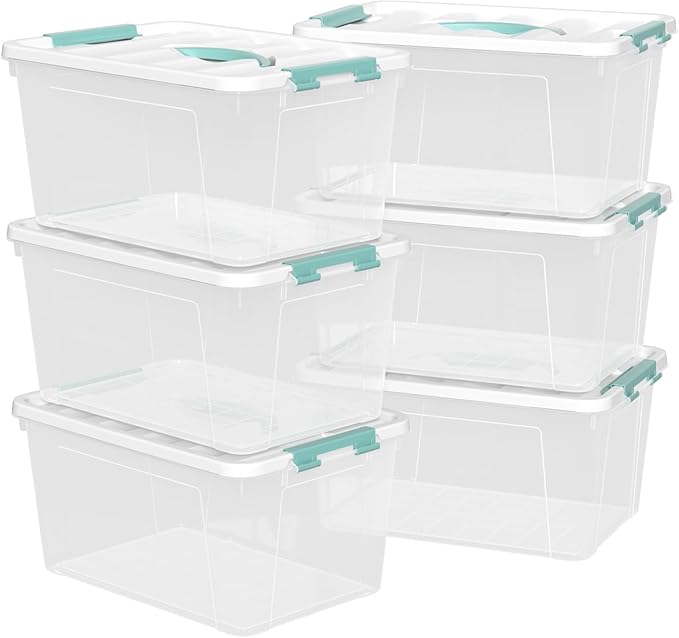 6-Pack Clear Storage Latch Bins, 14 L Plastic Storage Boxes with Lid