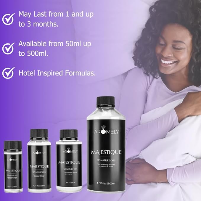 Aromely Diffuser Oil Majestique a Sophisticated Blend of Bergamot, Sandalwood, Oud, Jasmine, Saffron, Sweet Berry, Oakmoss, and Vanilla Creating an Exquisite Fragrance for Scent Diffusers - 500ml