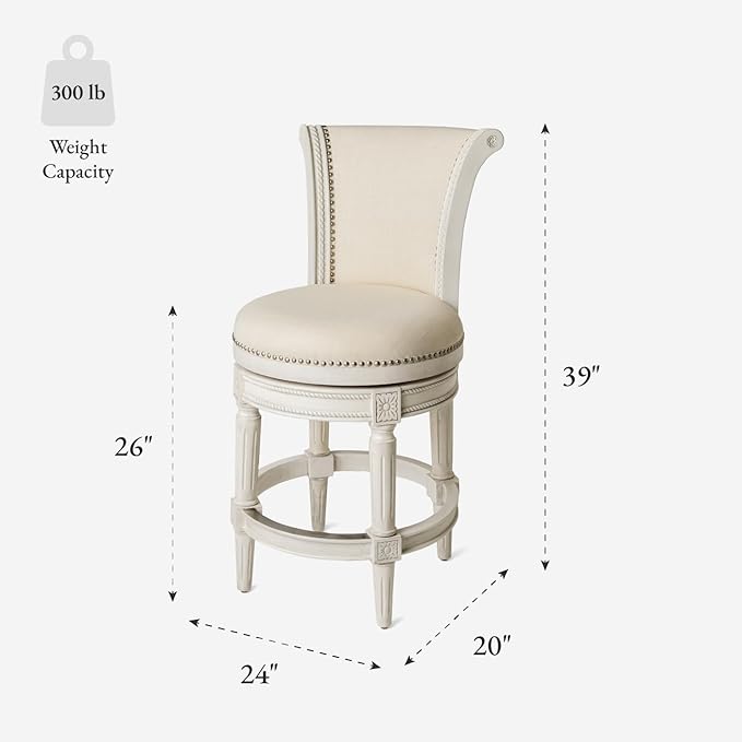 Maven Lane Pullman Counter Stool 26 Inches – Set of 2 – Swivel Stools with Footrest – Cream Solid Wood Frame & Natural Fabric Upholstery – Perfect for Kitchen Islands & Counters