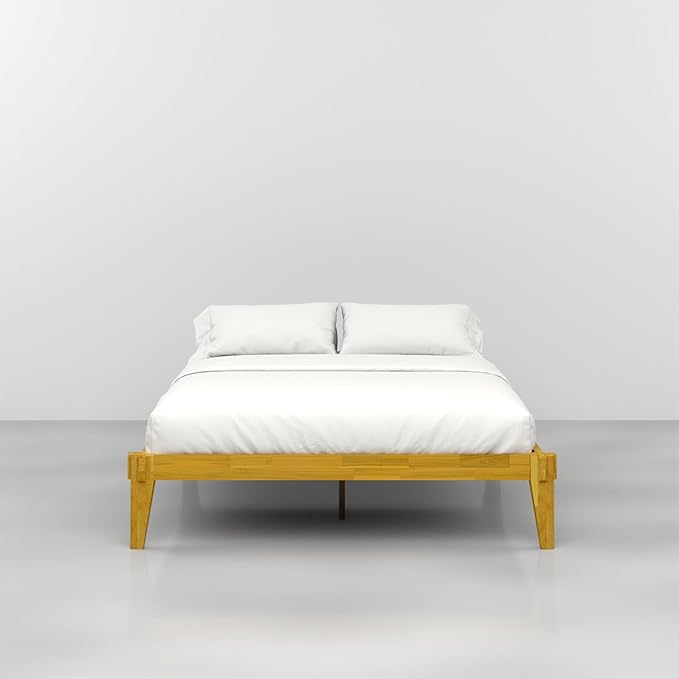 Bme Chalipa 14” Queen Bed Frame - Solid Wood Platform Bed - Japanese Joinery Bed Frame - Wood Slat Support - No Box Spring Needed - Easy Assembly - Minimalist & Modern Style, Golden Natural