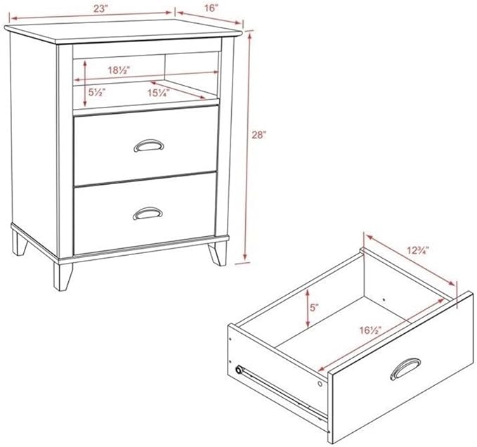 Prepac Yaletown Traditional 2-Drawer Tall Nightstand Side Table, Bedside Table with 2 Drawers and Open Shelf 16" D x 23" W x 28" H, White, WDNH-1202-1