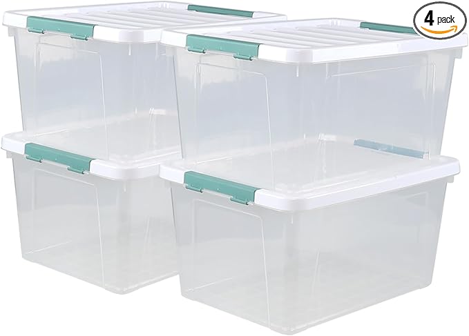 4 Packs 35 Quart Storage Bins with Lids, Stackable Storage Containers for Organizing, Clear
