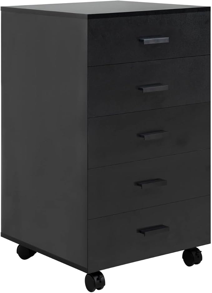 Naomi Home 5-Drawer Under Desk Rolling Storage Cart - Mobile Organizer with Lockable Casters, Black Engineered Wood for Office Dorm Apartment, Scratch-Resistant 15.7 x 15.7 x 26 Inches