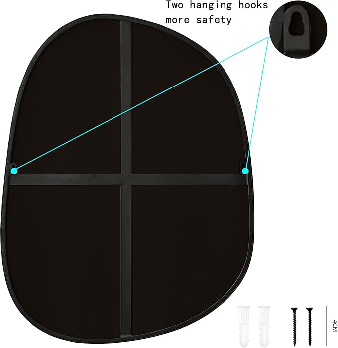 Asymmetrical Wall Mirror for Decor 27"*35", Modern Black Framed Wall Mirror for Living Room Bathroom Bedroom Entryway ELE-STOU-0063HEI