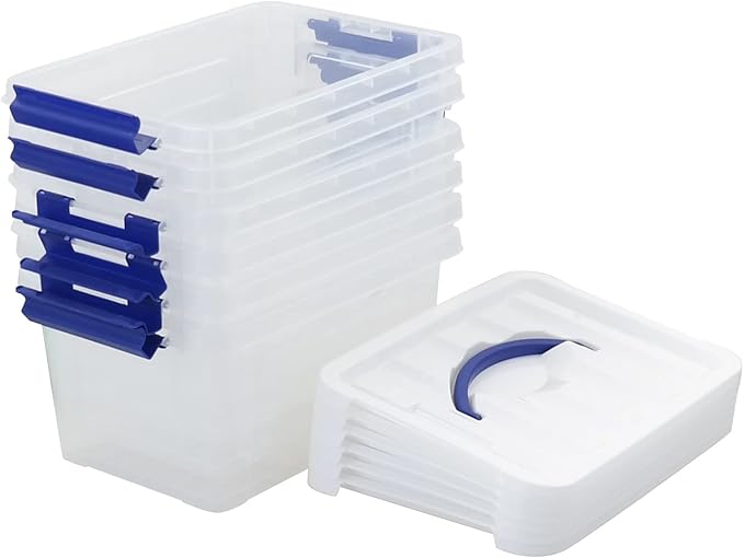 6 Quart Plastic Storage Boxes, 6 Pack Clear Storage Bins with Lids