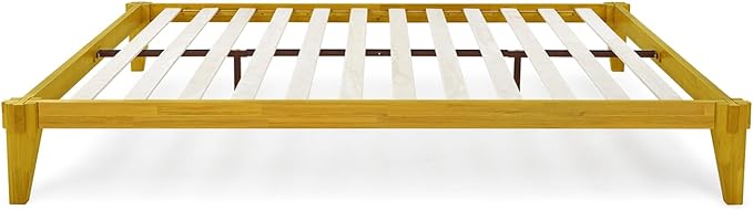 Bme Chalipa 14” Queen Bed Frame - Solid Wood Platform Bed - Japanese Joinery Bed Frame - Wood Slat Support - No Box Spring Needed - Easy Assembly - Minimalist & Modern Style, Golden Natural