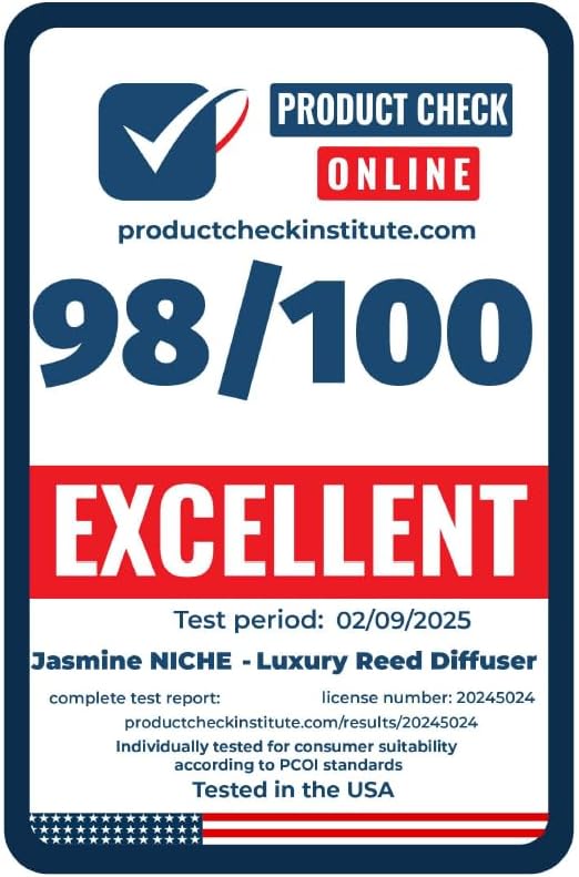 Luxury Jasmine NICHE Reed Diffuser Set 5.41 fl oz Long Lasting Home Fragrance Aromatherapy Diffuser with 6 Sticks Black Gold Bottle for Bedroom Bathroom Living Room Office Home Décor (Crystal)