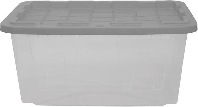 CX BLACK & YELLOW, 27-Gallon Heavy Duty Clear Storage Container & Snap-Tight Lid, Clear & Grey (14.3"H x 20.6"W x 30.6"D), Weather-Resistant, Stackable, See-Through Organization Tote [2 Pack]