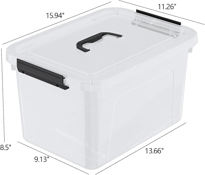 17.5 L Clear Plastic Storage Bin with Handle, Latching Storage Box with Lid, 4 Packs