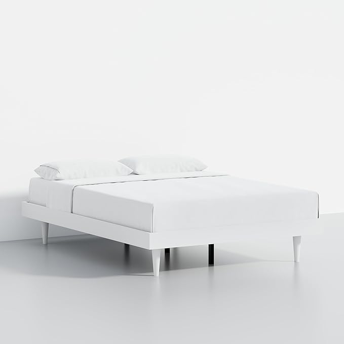 HavenWood Modern Solid Wood Platform Bed Base with Inset Wood Legs – No Box Spring Needed,Fast Assembly – Full Size in White (No Headboard)