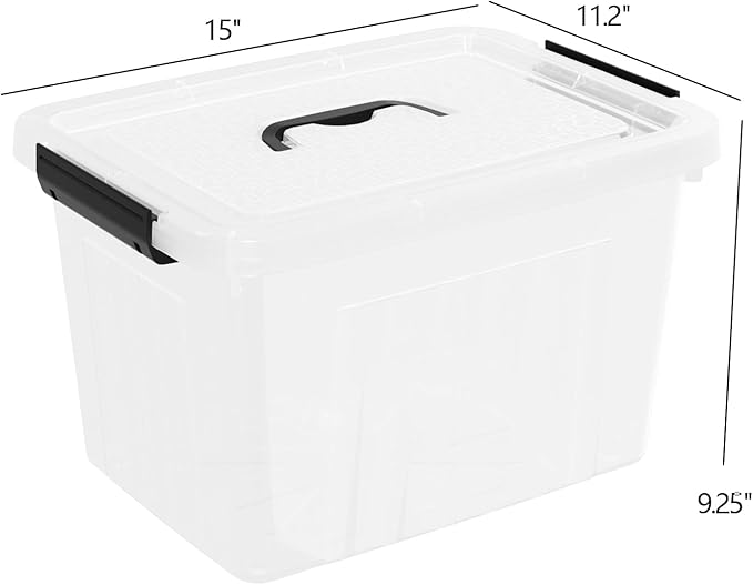 Readsky 18 Quart Plastic Latching Bin with Lids and Handle, Clear Plastic Storage Tote, 4 Packs