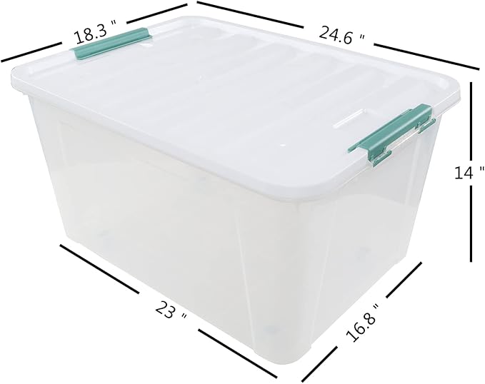 85 Quart Stackable Large Plastic Storage Containers with Lids and Secure Latching Buckles, Organizing Tubs Boxes for Office and Home Organization, Clear (4 Pack)