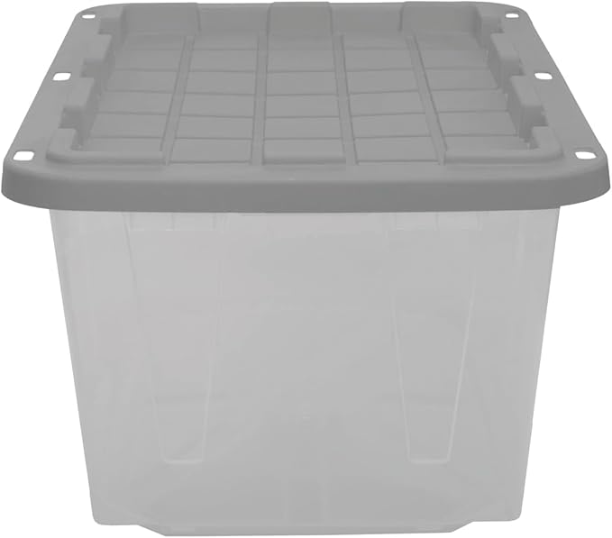 CX BLACK & YELLOW, 27-Gallon Heavy Duty Clear Storage Container & Snap-Tight Lid, Clear & Grey (14.3"H x 20.6"W x 30.6"D), Weather-Resistant, Stackable, See-Through Organization Tote [4 Pack]