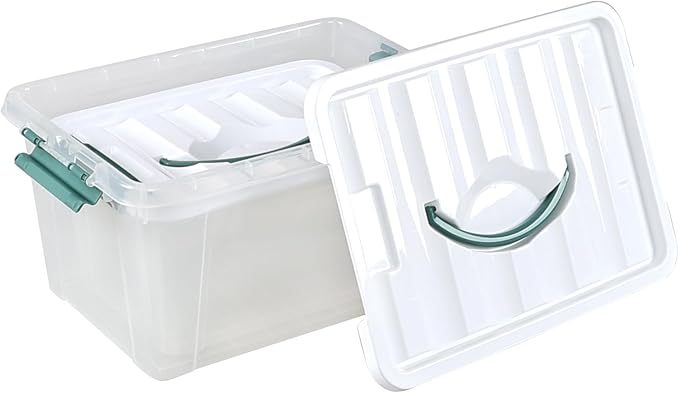 Clear Storage Latch Box/Bin, 2-Pack Plastic Organizing Container with Handle and Lids (14 QT & 7QT)