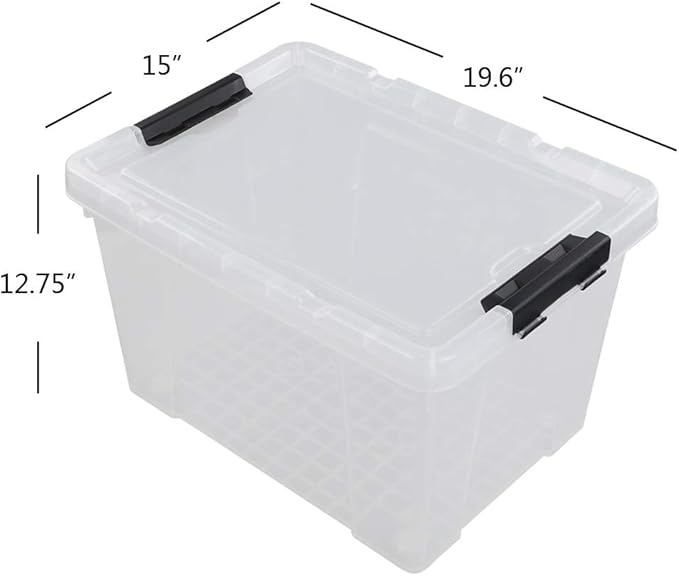 Pekky 50 Quart Clear Storage Containers/Bins with Lid，Wheels and Latching Handles, Large Rolling Storage Plastic Box Tote(4Packs)