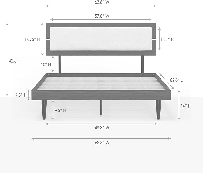 Modern Solid Wood Platform Bed with Adjustable Headboard with Cushion – No Box Spring Needed,Fast Assembly – Queen Size in White