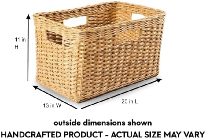 The Basket Lady Tall Rectangular Wicker Storage Basket, Medium, 20 in L x 13 in W x 11 in H, Sandstone
