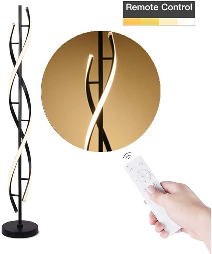 ADISUN 40W LED Modern Floor Lamp Remote Control Dimmable Spiral Floor Lamp Indoor Tall Lamp Floor Lamp for Living Rooms Family Rooms Bedrooms Offices Lighting (Black)
