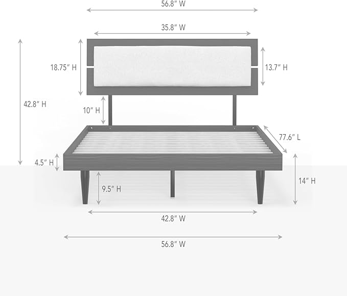 Modern Solid Wood Platform Bed with Adjustable Headboard with Cushion – No Box Spring Needed,Fast Assembly – Full Size in Black