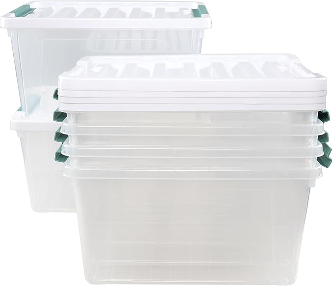 6 Packs 35 L Clear Plastic Stackable Storage Container, Storage Bins with Lids